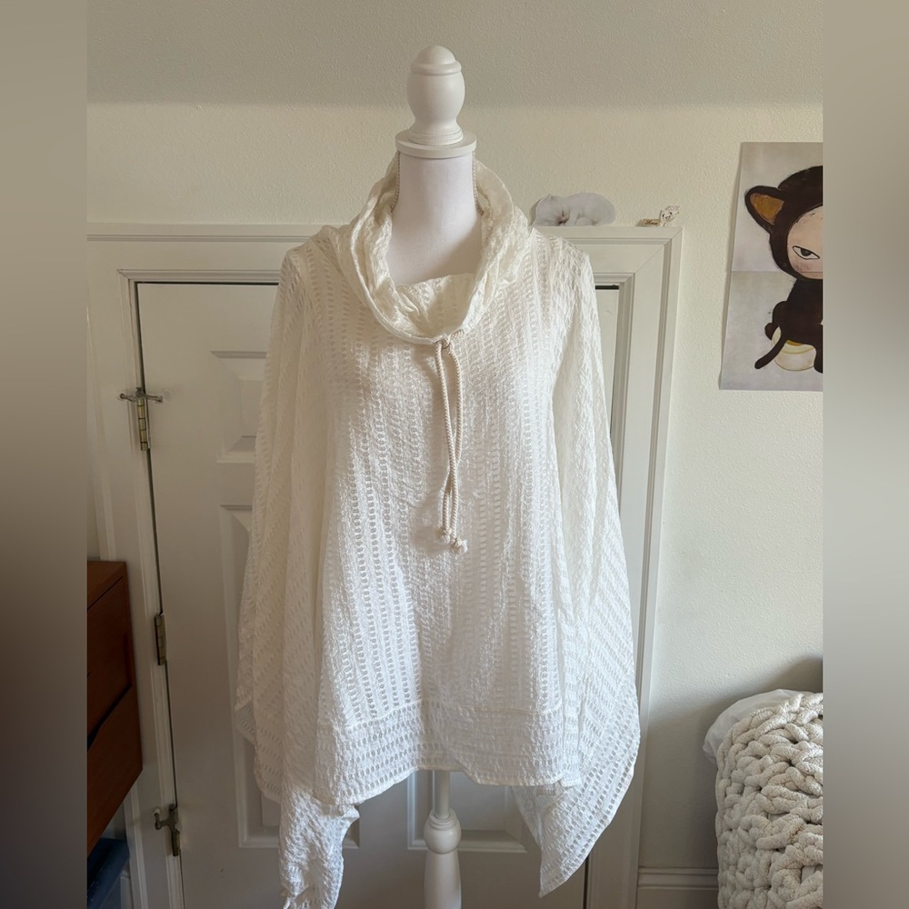 Anthropologie White Textured Cowl Neck Top